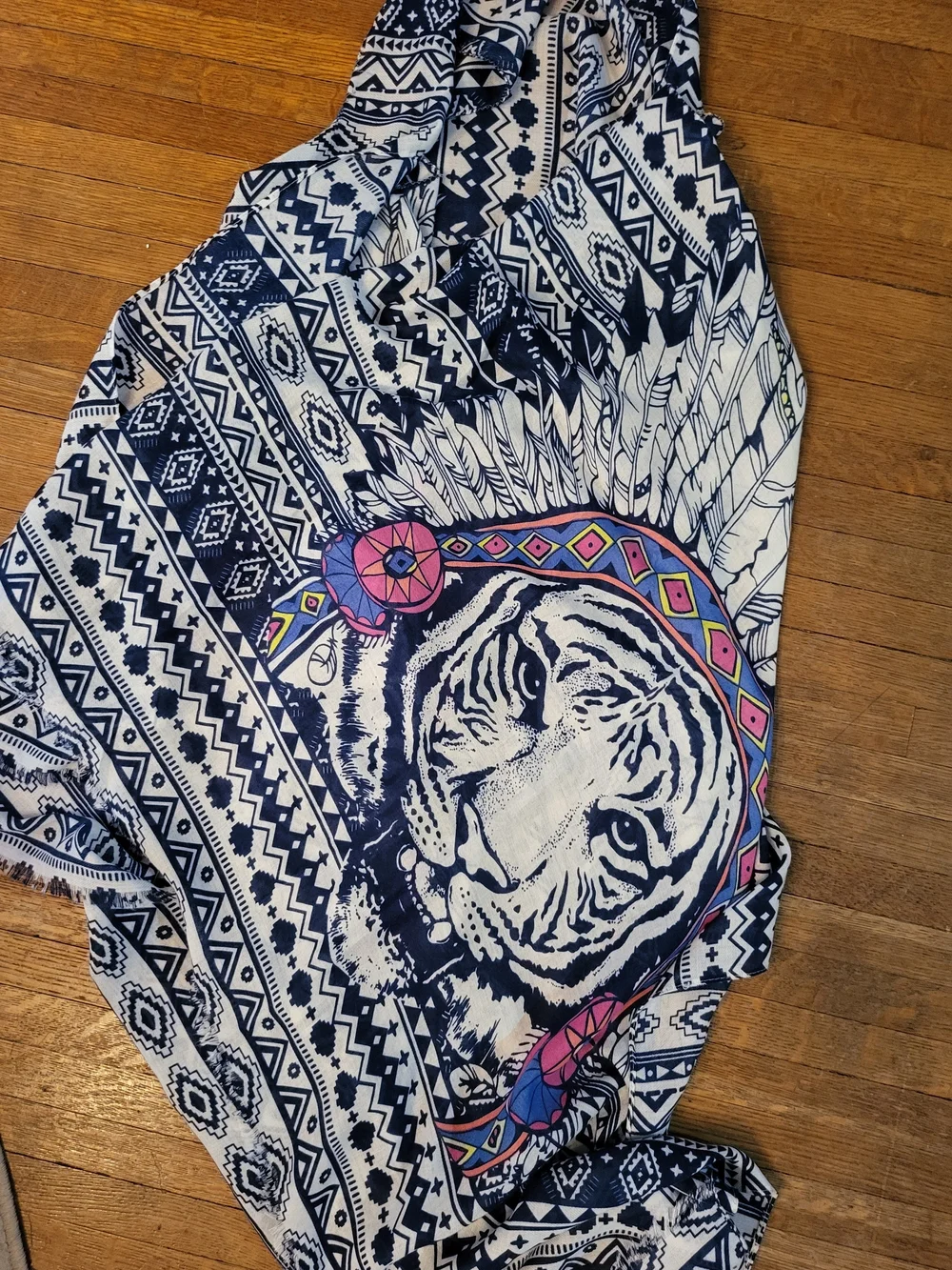 Navy & White Aztec Tiger Print Flowy Sleeveless Top with Pink Accents - Picture 3 of 4